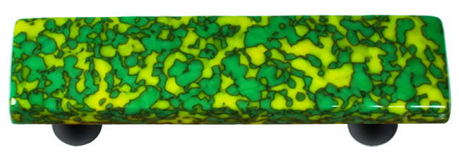 Granite Sunflower Yellow & Jade Green Rectangle Glass Cabinet Pull - Black Post