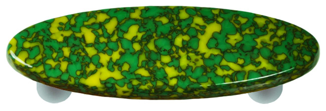 Granite Sunflower Yellow & Jade Green Oval Glass Cabinet Pull - Aluminum Post