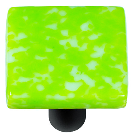 Granite Square Glass Cabinet Knob - Spring Green & White - Black Post