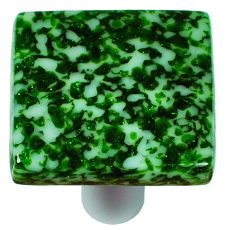 Granite Light Metallic Green & White Square Glass Cabinet Knob - Aluminum Post