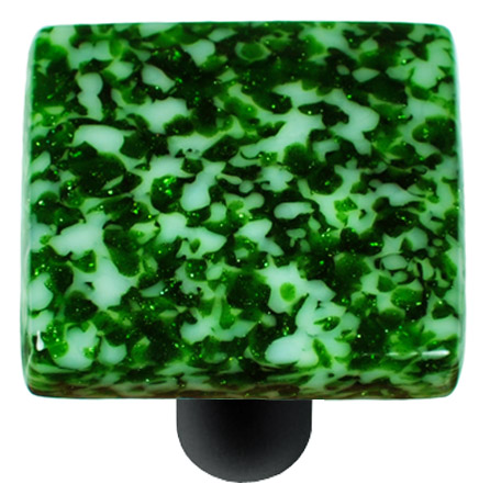 Granite Light Metallic Green & White Square Glass Cabinet Knob - Black Post