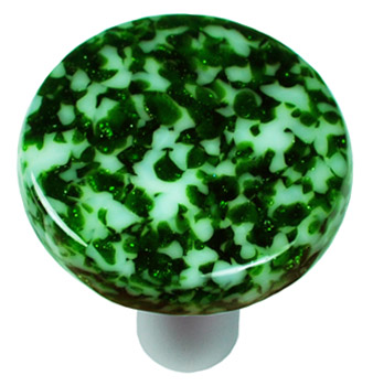 Granite Light Metallic Green & White Round Glass Cabinet Knob - Aluminum Post