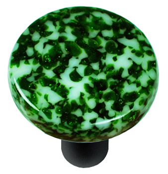 Granite Light Metallic Green & White Round Glass Cabinet Knob - Black Post