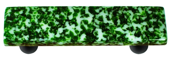 Granite Light Metallic Green & White Rectangle Glass Cabinet Pull - Black Post