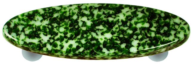 Granite Light Metallic Green & White Oval Glass Cabinet Pull - Aluminum Post