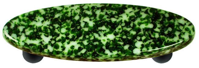 Granite Light Metallic Green & White Oval Glass Cabinet Pull - Black Post