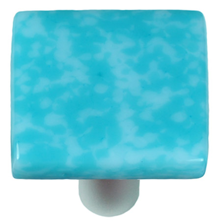 Granite Turquoise Blue & White Square Glass Cabinet Knob - Aluminum Post