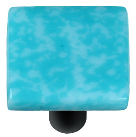Granite Turquoise Blue & White Square Glass Cabinet Knob - Black Post