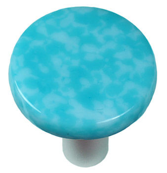 Granite Turquoise Blue & White Round Glass Cabinet Knob - Aluminum Post