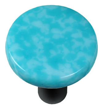 Granite Turquoise Blue & White Round Glass Cabinet Knob - Black Post