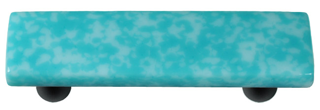 Granite Turquoise Blue & White Rectangle Glass Cabinet Pull - Black Post