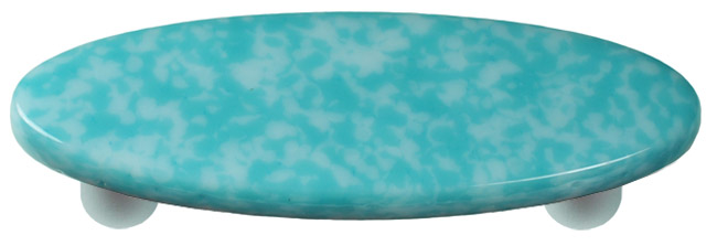 Granite Turquoise Blue & White Oval Glass Cabinet Pull - Aluminum Post