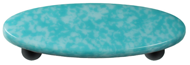 Granite Turquoise Blue & White Oval Glass Cabinet Pull - Black Post