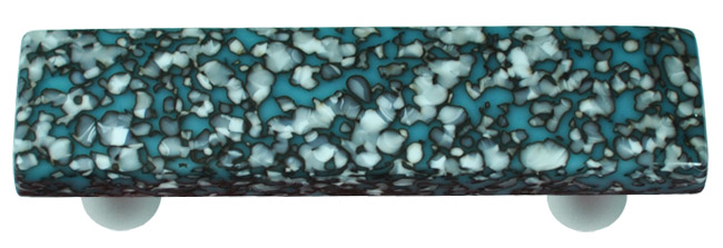Granite Turquoise Blue & French Vanilla Rectangle Glass Cabinet Pull - Aluminum Post