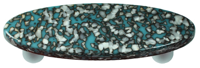 Granite Turquoise Blue & French Vanilla Oval Glass Cabinet Pull - Aluminum Post