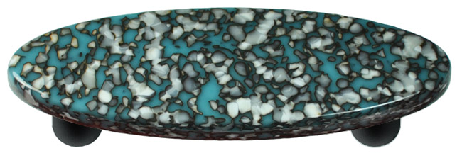 Granite Turquoise Blue & French Vanilla Oval Glass Cabinet Pull - Black Post