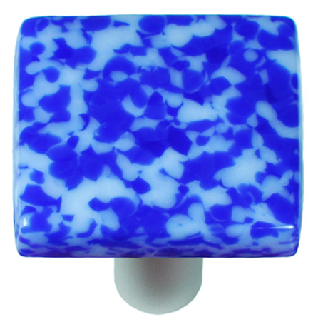 Granite Cobalt Blue & White Square Glass Cabinet Knob - Aluminum Post