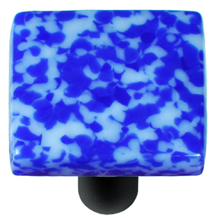 Granite Cobalt Blue & White Square Glass Cabinet Knob - Black Post