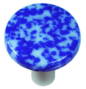 Granite Cobalt Blue & White Round Glass Cabinet Knob - Aluminum Post
