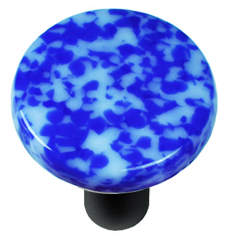 Granite Cobalt Blue & White Round Glass Cabinet Knob - Black Post