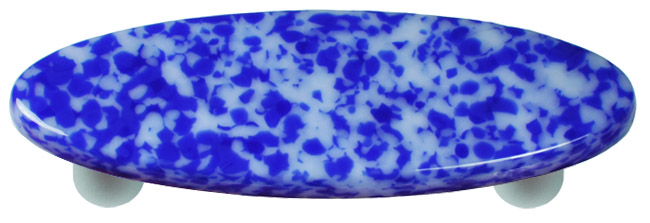 Granite Cobalt Blue & White Oval Glass Cabinet Pull - Aluminum Post
