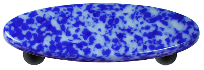 Granite Cobalt Blue & White Oval Glass Cabinet Pull - Black Post