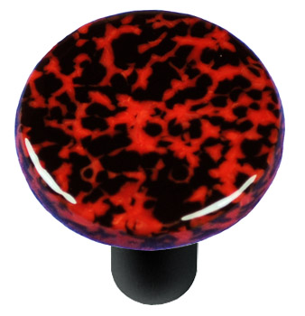 Granite Black & Red Round Glass Cabinet Knob - Black Post - Handcrafted Artisan Design