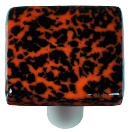 Granite Black & Orange Square Glass Cabinet Knob - Aluminum Post