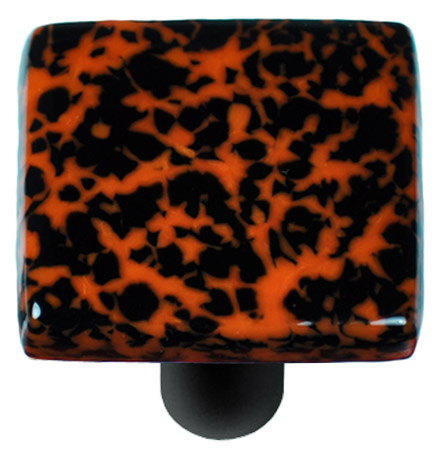 Granite Black & Orange Square Glass Cabinet Knob - Black Post