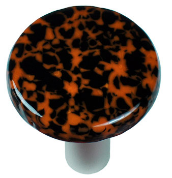 Granite Black & Orange Round Glass Cabinet Knob - Aluminum Post