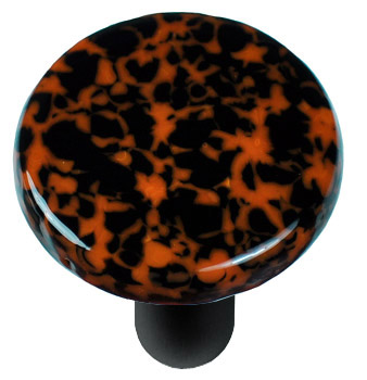 Granite Black & Orange Round Glass Cabinet Knob - Black Post - Handcrafted Artisan Glass Knob