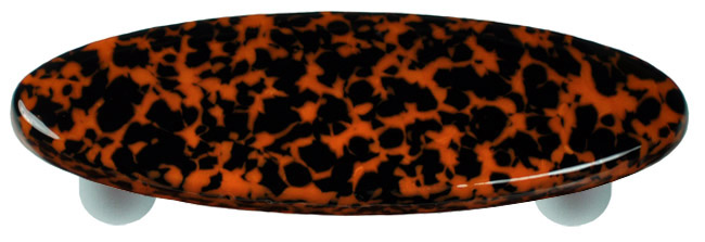 Granite Black & Orange Oval Glass Cabinet Pull - Aluminum Post