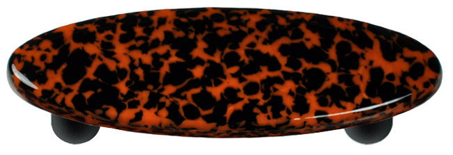 Granite Black & Orange Oval Glass Cabinet Pull - Black Post