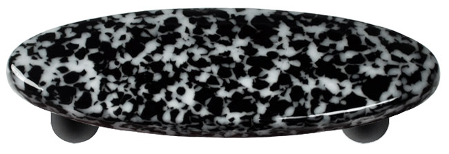 Granite Black & White Oval Glass Cabinet Pull - Black Post