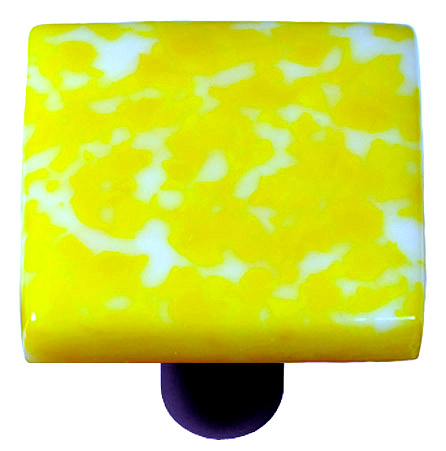 Picture of Hot Knobs HK8061-KB Granite Sunflower Yellow & White Square Glass Cabinet Knob - Black Post