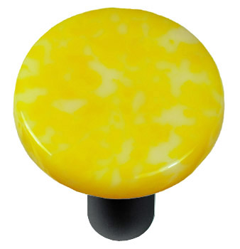 Picture of Hot Knobs HK8061-KRB Granite Sunflower Yellow & White Round Glass Cabinet Knob - Black Post
