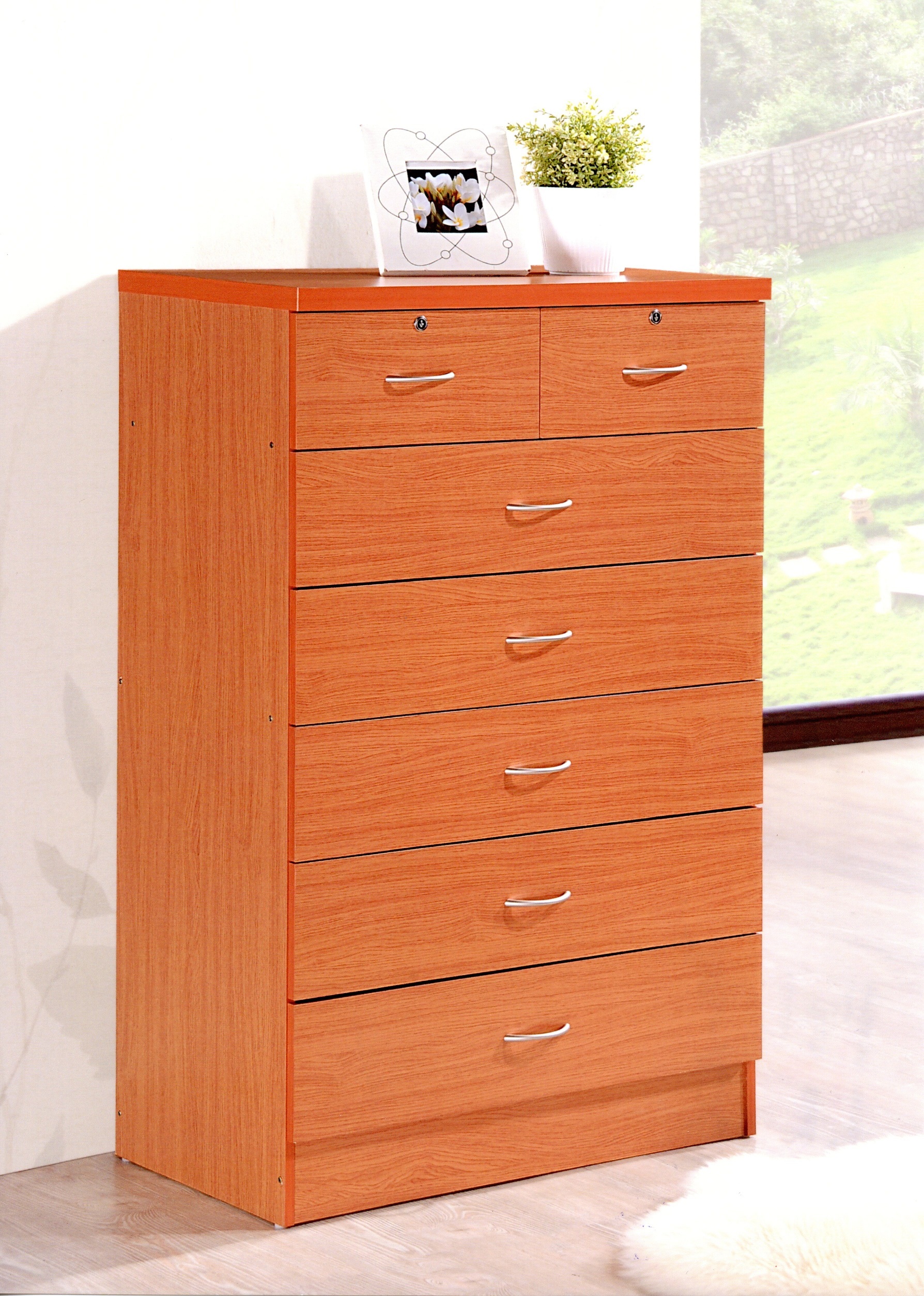 Hodedah Hi70Dr Cherry 7 Drawer Jumbo Chest