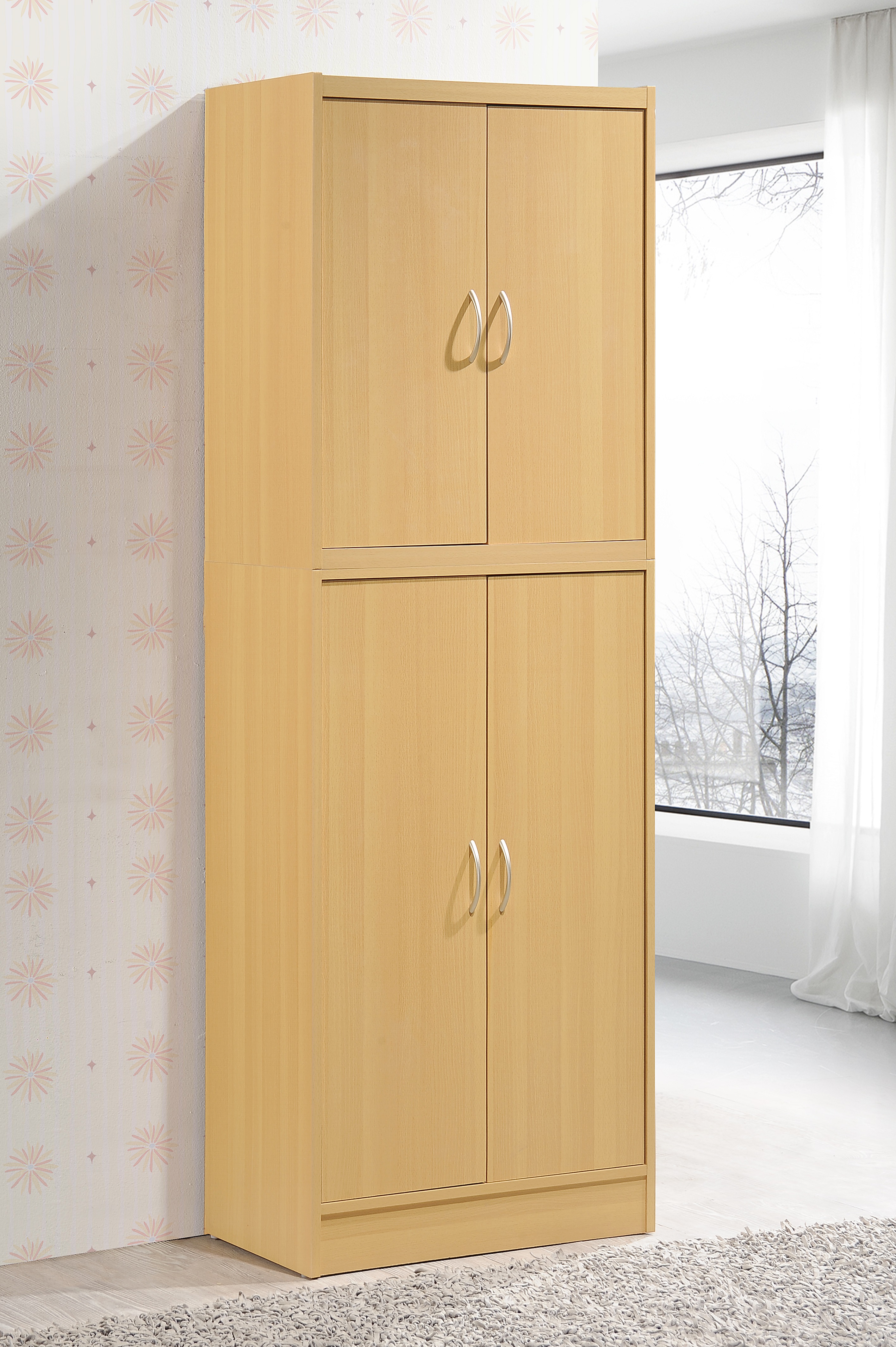 Picture of Hodedah Hi224 Beech 4 Door Pantry Cabinet