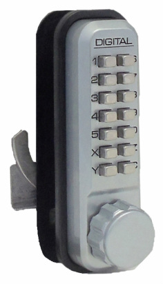 Lockey Mechanical Keyless Surface Mount Hook Bolt with Key Override Satin Chrome Marine Grade Finish