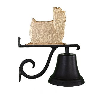 Cast Bell With Gold Bronze Yorkshire Terrier Ornament
