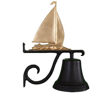 Cast Bell With Gold Bronze Sailboat Ornament