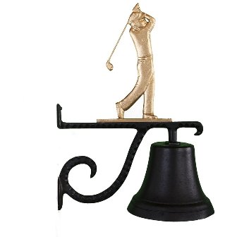 Cast Bell With Gold Bronze Golfer Ornament