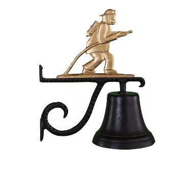 Cast Bell With Gold Bronze Fireman Ornament