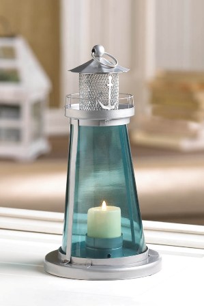 Picture of Zingz & Thingz 57071045 Blue Glass Lighthouse Lantern