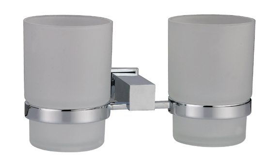 Square Series Double Glass Tumbler Tooth Brush Holder