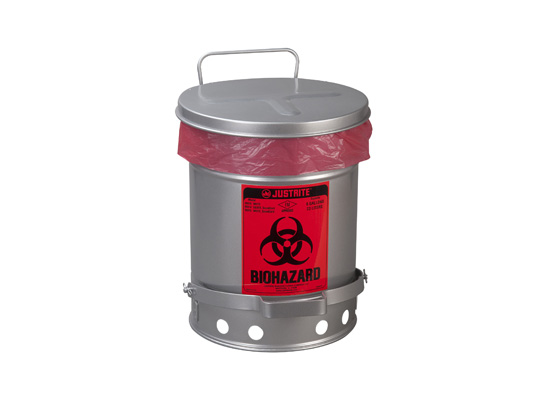 Justrite 05914 6G Bio Waste Can With Lever Soundgard-Silver