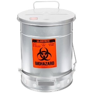 Justrite 05934 10G Bio Waste Can With Lever Soundgard-Silver