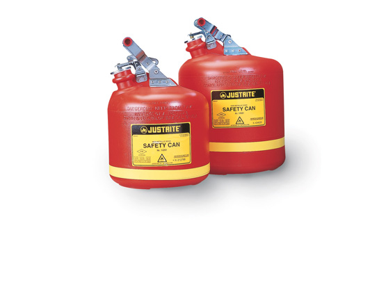 Type I Safety Can, Polyethylene, 2.5 gal, Stainless Steel Hardware, Red, Flammable Corrosives
