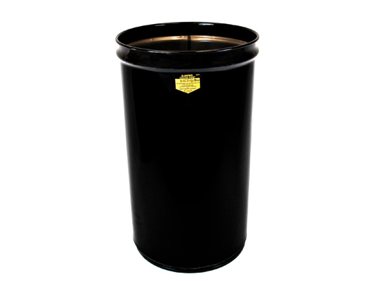 Open Head Waste Receptacle Drum, Steel, 15 gal, Unlined, Black