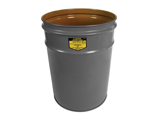 Open Head Waste Receptacle Drum, Steel, 6 gal, Unlined, Gray